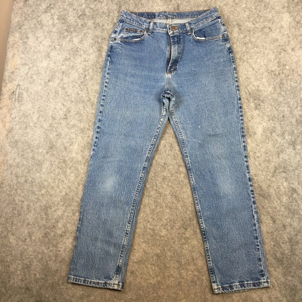 Vintage Riders Jeans Womens 12 High Rise Straight Distressed Broken In Medium Wa